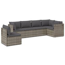 Foto van Vidaxl 6-delige loungeset met kussens poly rattan grijs