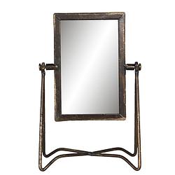 Foto van Haes deco - staande spiegel industrieel - bruin - 15x10x22 cm - metaal / glas - tafel spiegel, rechthoekige spiegel