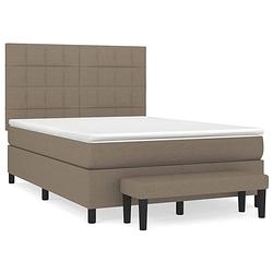 Foto van The living store boxspring bed - taupe - 203 x 144 x 118/128 cm - duurzaam materiaal - verstelbaar hoofdbord -