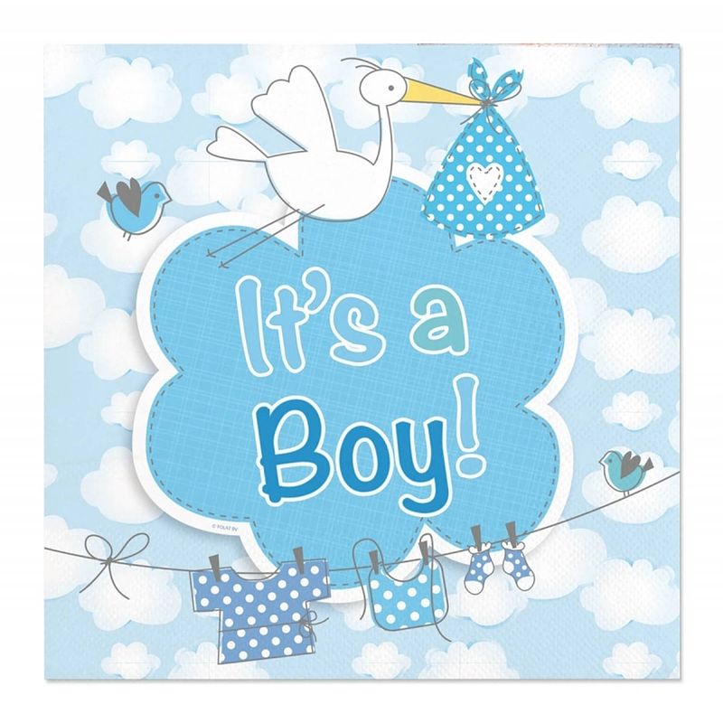 Foto van 60x geboorte jongen babyshower servetten blauw 25 x 25 cm papier - feestservetten