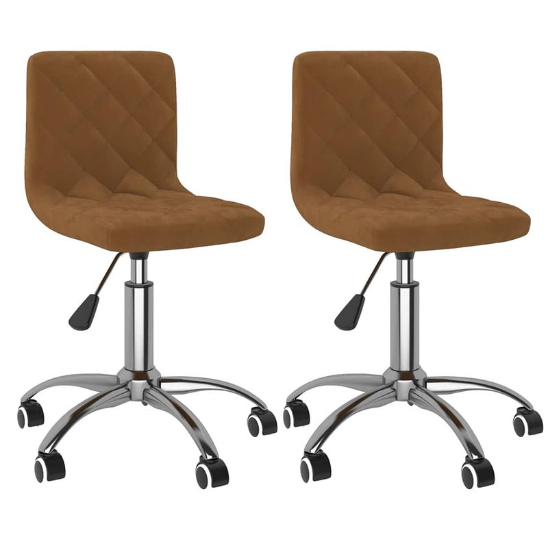 Foto van The living store draaibare eetkamerstoelen - set van 2 - bruin - verchroomd staal en fluweel - 40x43x(76-87.5)cm