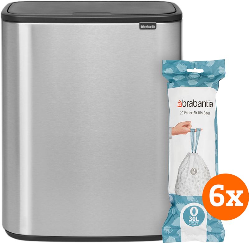 Foto van Brabantia bo touch bin 2 x 30 liter rvs fingerprint proof + vuilniszakken (120 stuks)