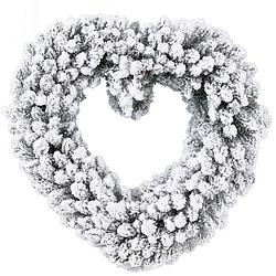 Foto van Kerstdecoratie kerstkrans hart met nepsneeuw 50 cm - kerstkransen