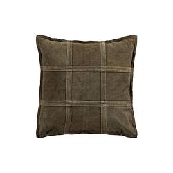 Foto van Ptmd cobie green suede leather cushion square s