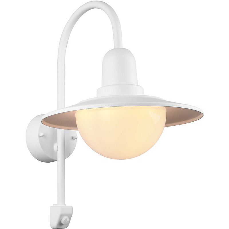 Foto van Led tuinverlichting met bewegingssensor - wandlamp buitenlamp - trion nomina - e27 fitting - rond - mat wit - aluminium