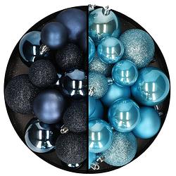 Foto van Kerstballen 60x stuks - mix ijsblauw/donkerblauw - 4-5-6 cm - kunststof - kerstbal