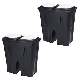 Foto van 2x stuks afvalscheiding prullenbakken - 50l - gerecycled kunststof - zwart - prullenbakken