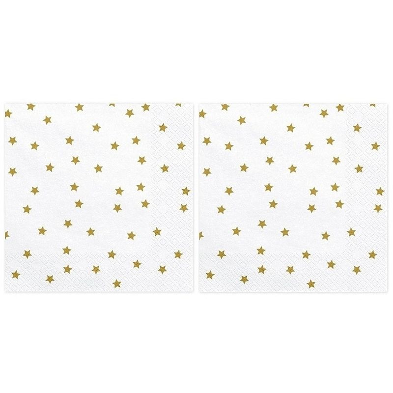 Foto van 40x kerst servetten met gouden sterren 33 cm - feestservetten