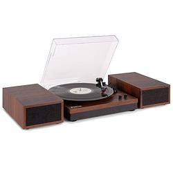 Foto van Retro platenspeler met bluetooth en speakers - fenton rp165d - incl. naald - donkerbruin hout