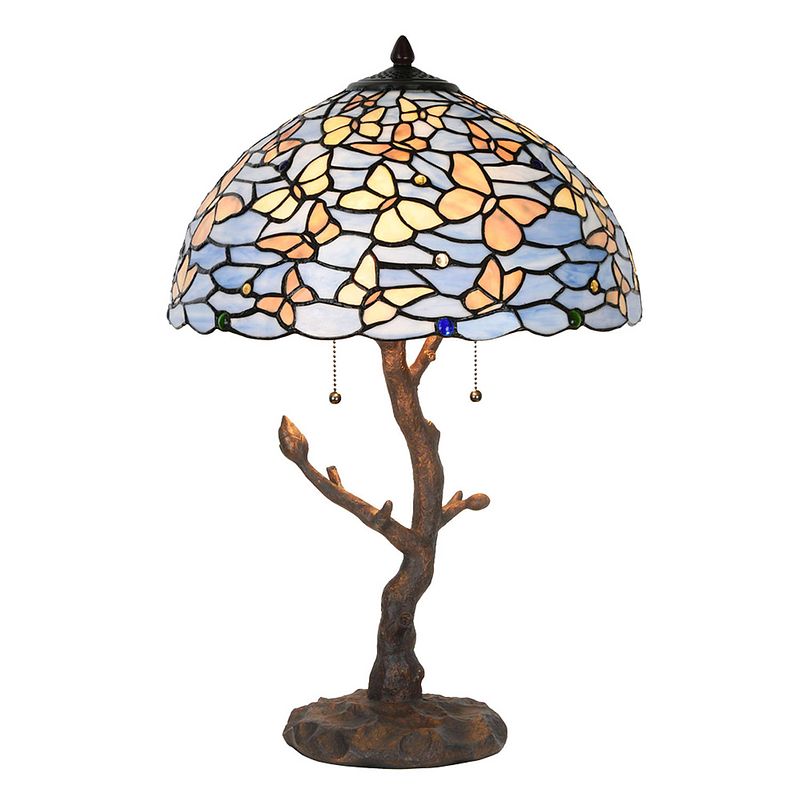 Foto van Lumilamp tiffany tafellamp ø 40x60 cm blauw glas vlinders tiffany bureaulamp blauw tiffany bureaulamp