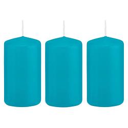 Foto van 3x kaarsen turquoise blauw 5 x 10 cm 23 branduren sfeerkaarsen - stompkaarsen