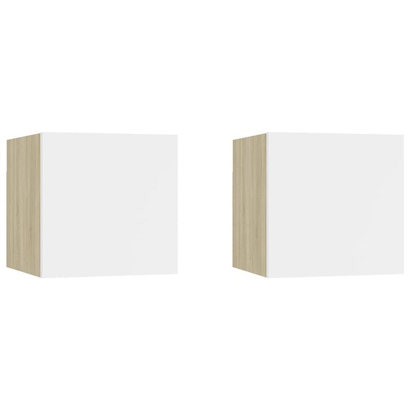 Foto van The living store televisiekastenset - wit en sonoma eiken - 30.5 x 30 x 30 cm - deur links/rechts - bewerkt hout