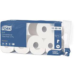 Foto van Tork premium toiletpapier extra soft, 3-laags, 250 vellen, systeem t4, wit, pak van 8 rollen