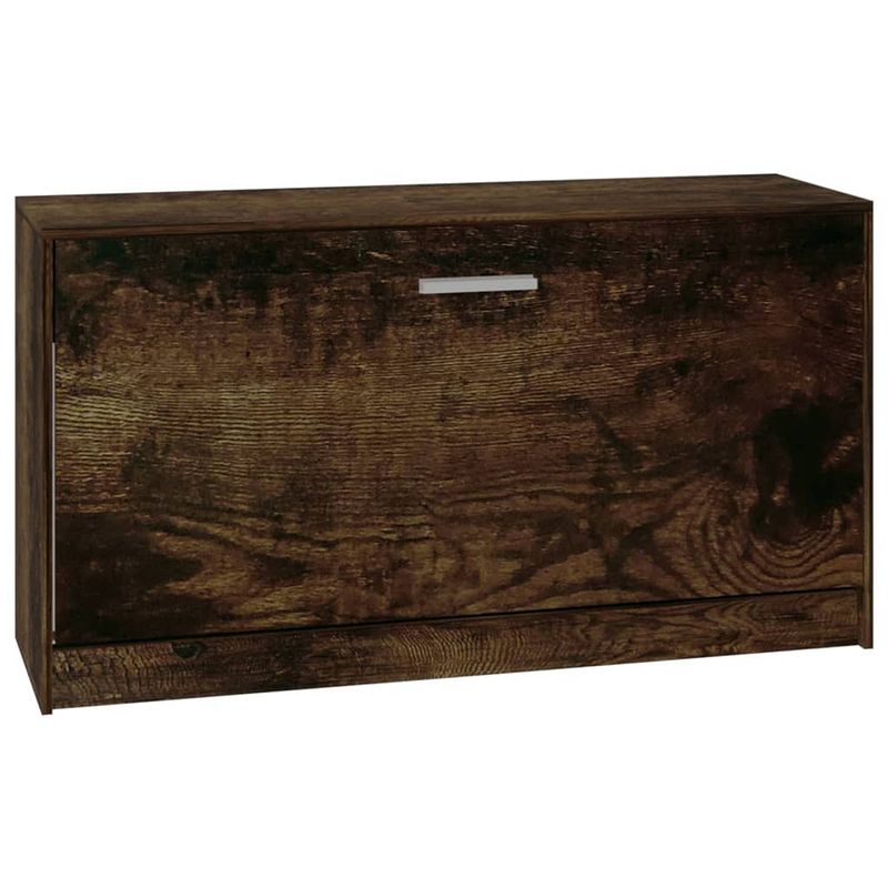 Foto van The living store schoenenbank - gerookt eiken - 80 x 24 x 45 cm - duurzaam hout en aluminium