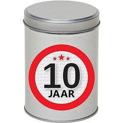 Foto van Cadeau/kado zilver rond blik 10 jaar 13 cm - cadeaudoosjes