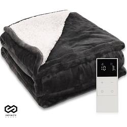 Foto van Infinity goods elektrische deken - warmtedeken - 2-persoons - 180 x 160 cm - met timer - bovendeken - fleece - antraciet