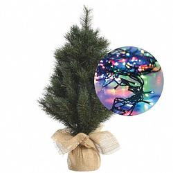Foto van Mini kerstboom 45 cm - met kerstverlichting gekleurd 300 cm - 40 leds - kunstkerstboom