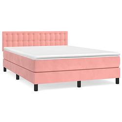 Foto van The living store boxspringbed - fluweel - roze - 203x144x78/88 cm - met verstelbaar hoofdbord - pocketvering matras en