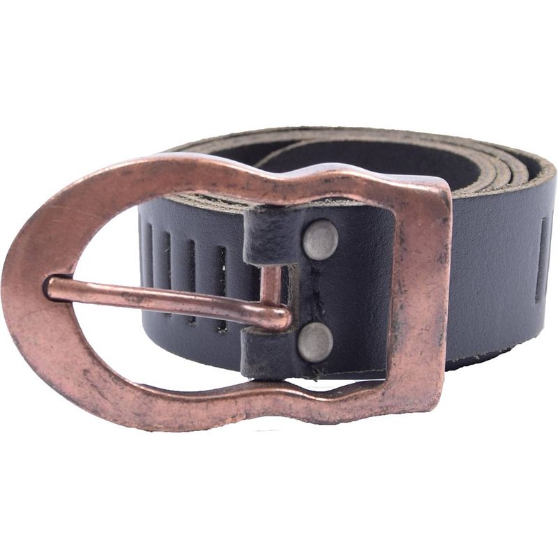 Foto van Kinderriem - riemen - streepjes - zwart - 3 cm - unisex - 100% leren - leder - riem maat 65