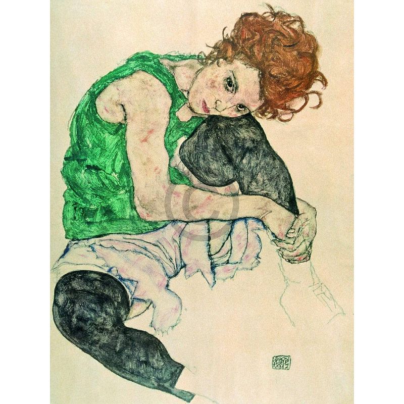 Foto van Egon schiele - sitzende frau mit hochgezogenen kunstdruk 60x80cm