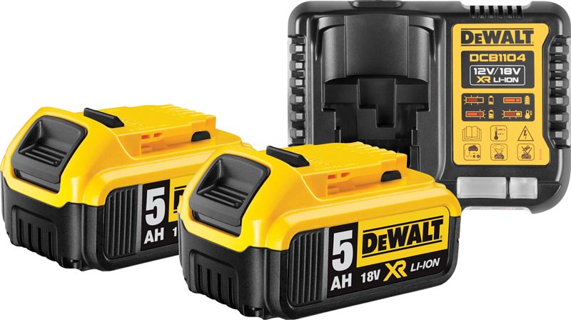 Foto van Dewalt dcb184-xj 18v 5,0 ah accu (2x) + lader