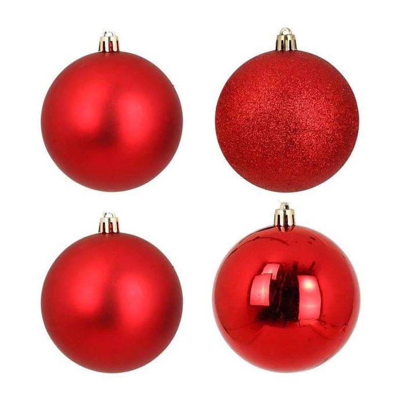 Foto van Lot van 4 kerstballen 3 verschillende afwerkingen rood