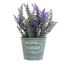 Foto van Items lavendel bloemen kunstplant in bloempot - paarse bloemen - 14 x 27 cm - bloemstuk - kunstplanten