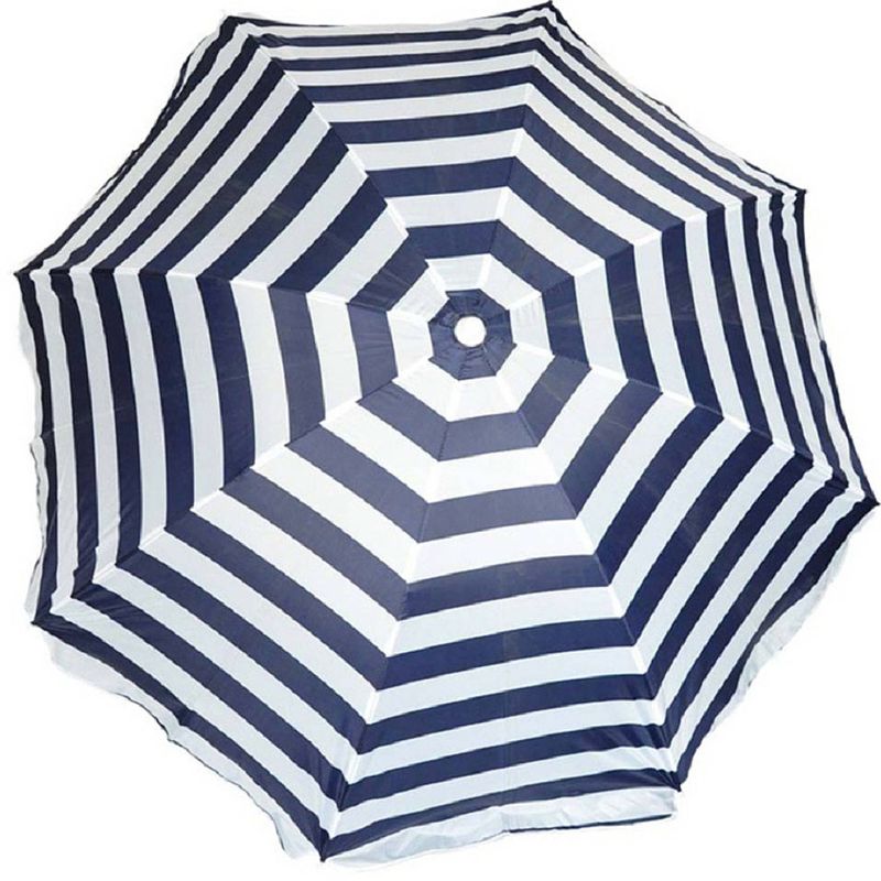 Foto van Parasol - blauw/wit - gestreepta - d120 cm - uv-bescherming - incl. draagtas - parasols