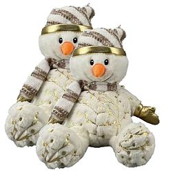 Foto van 2x stuks pluche sneeuwpop knuffels pop met muts en sjaal 28 cm - knuffelpop