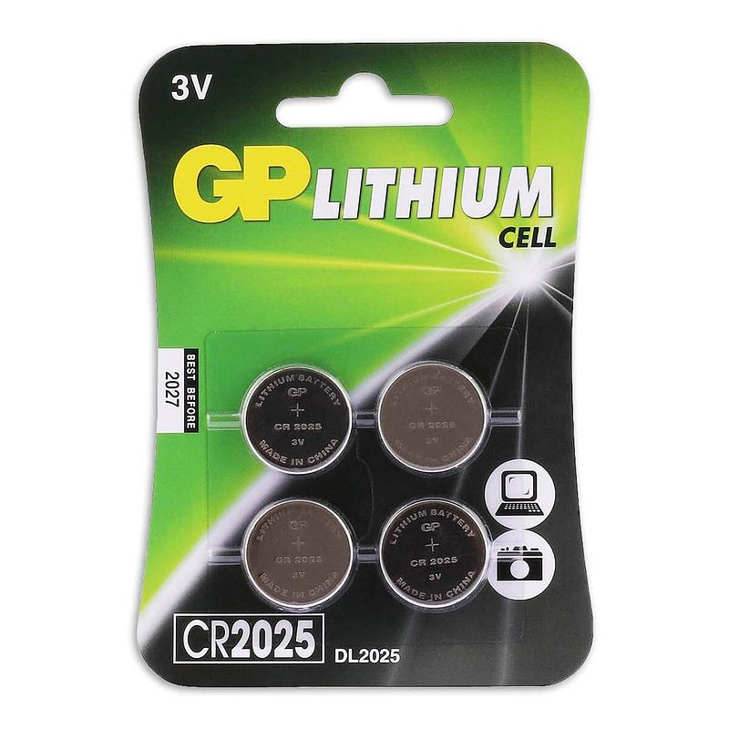 Foto van Gp cr2025 lithium-knoopcelbatterijen 3v 4 stuks