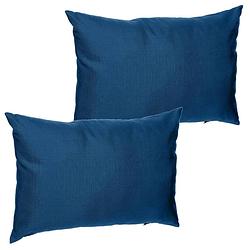 Foto van Set van 2x stuks bank/sier/tuin kussens voor binnen en buiten in de kleur indigo blauw 30 x 50 x 10 - tuinstoelkussens