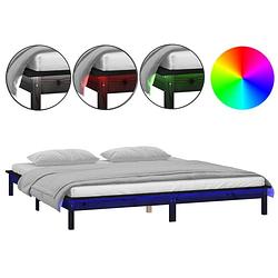 Foto van Vidaxl bedframe led massief hout zwart 135x190 cm 4ft6 double