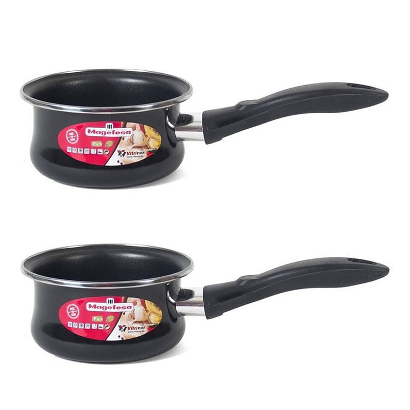 Foto van Set van 2x stuks steelpan/sauspan zwart anti aanbaklaag 16 cm - steelpannen