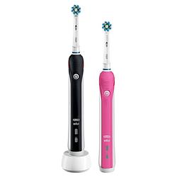 Foto van Oral-b elektrische tandenborstel pro 2 2950n duo zwart en roze - 2 poetsstanden