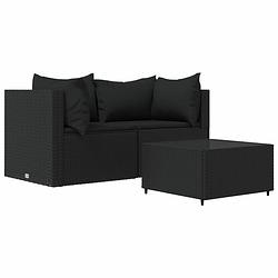 Foto van Vidaxl 3-delige loungeset met kussens poly rattan zwart