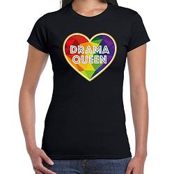 Foto van Bellatio decorations gay pride t-shirt - dames - zwart - drama queen - lhbti l - feestshirts