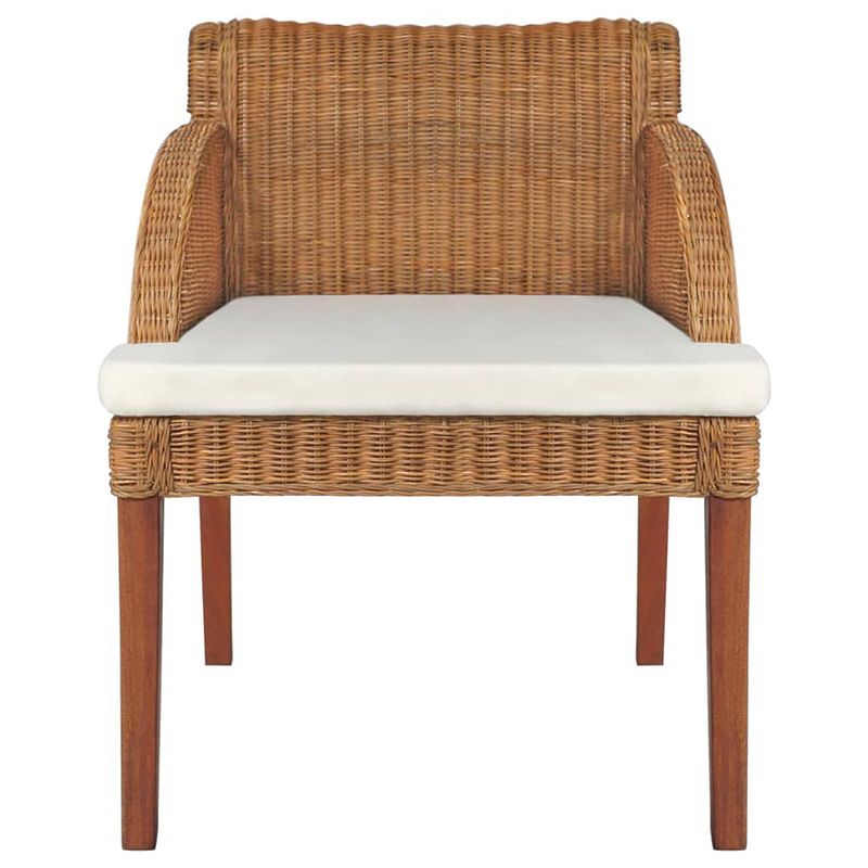 Foto van The living store rattan eetkamerstoel - natuurlijk rattan - 60x59x76cm - lichtbruin - crèmewit kussen