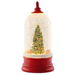 Foto van Peha lantaarn stolp kerstboom led 26 cm glas rood/transparant