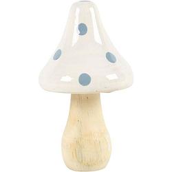 Foto van Magic deco ornament paddenstoel 12 cm hout wit/blauw/naturel