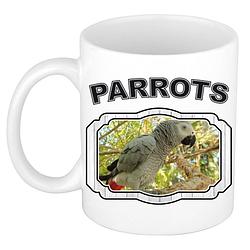 Foto van Dieren grijze papegaai beker - parrots/ papegaaien mok wit 300 ml - feest mokken