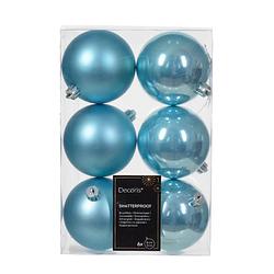 Foto van Decoris kerstballen - 6x - ijs blauw - 8 cm -kunststof - kerstbal