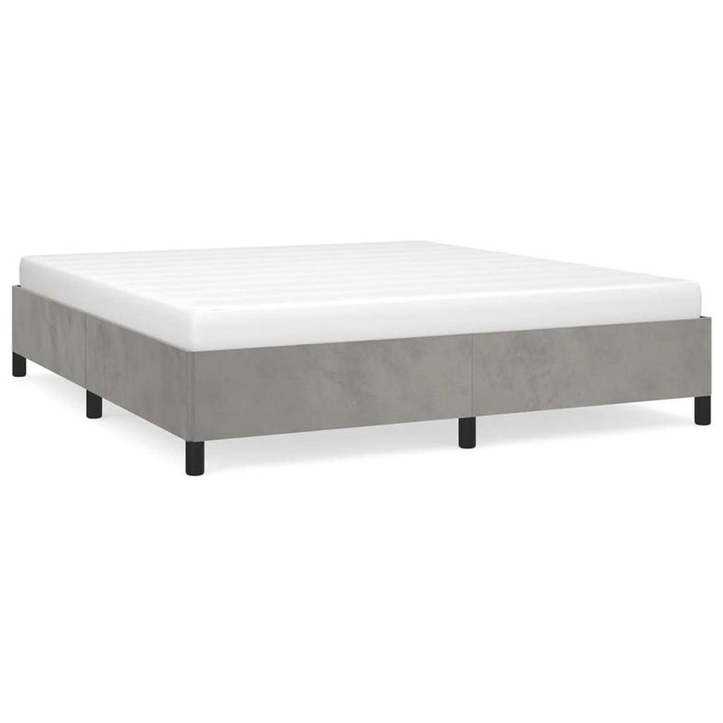 Foto van The living store bedframe - fluweel - zacht - ondersteunend - lichtgrijs - 203x163x35cm - geschikt voor 160x200cm