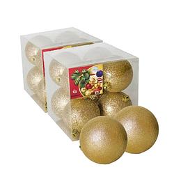 Foto van 16x stuks kerstballen goud glitters kunststof 7 cm - kerstbal