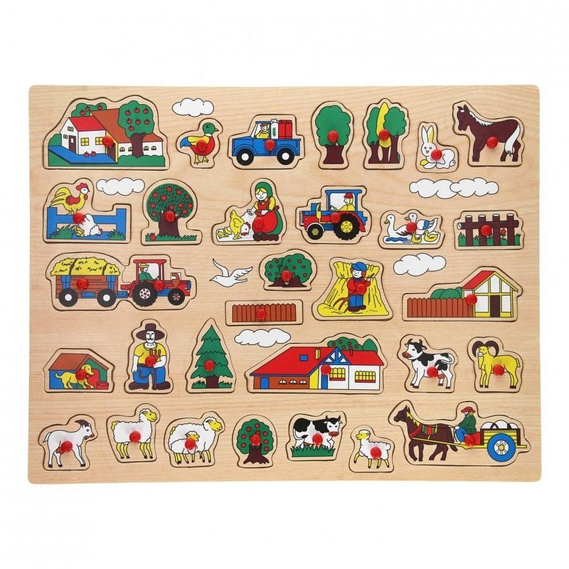 Foto van Houten noppenpuzzel boerderij thema 45 x 35 cm speelgoed - legpuzzels