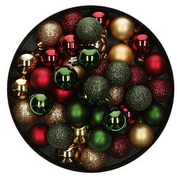 Foto van 48x stuks kunststof kerstballen mix donkergroen/goud/donkerrood 4 cm - kerstbal