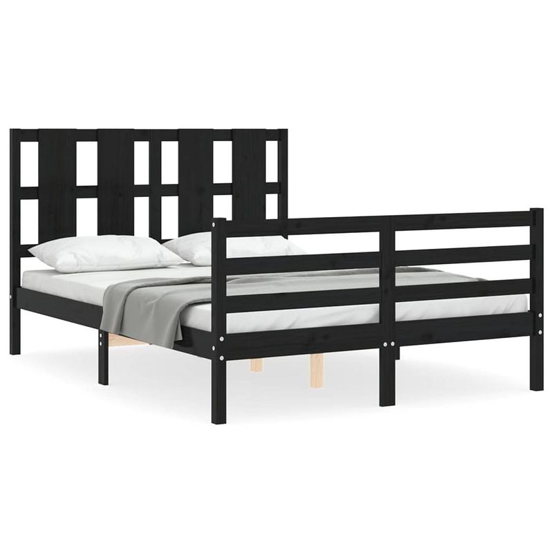 Foto van The living store massief grenenhouten bedframe - zwart - 205.5x145.5x100 cm - multiplex lattenbodem