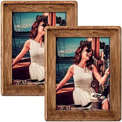 Foto van 2x stuks fotolijst hout bruin geschikt voor een foto van 10 x 15 cm - fotolijsten