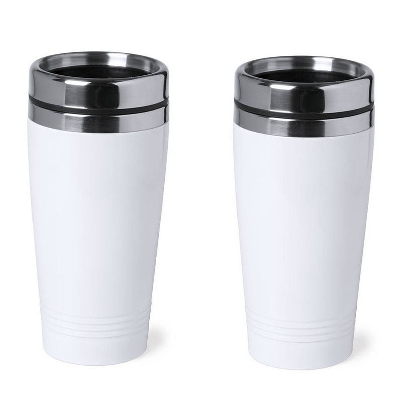 Foto van 2x stuks isoleerbeker rvs metallic wit 450 ml - thermosbeker