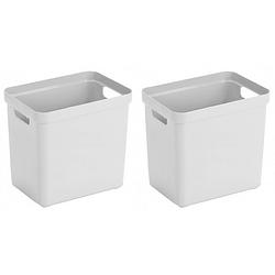 Foto van 2x witte opbergboxen/opbergmanden 25 liter kunststof - opbergbox