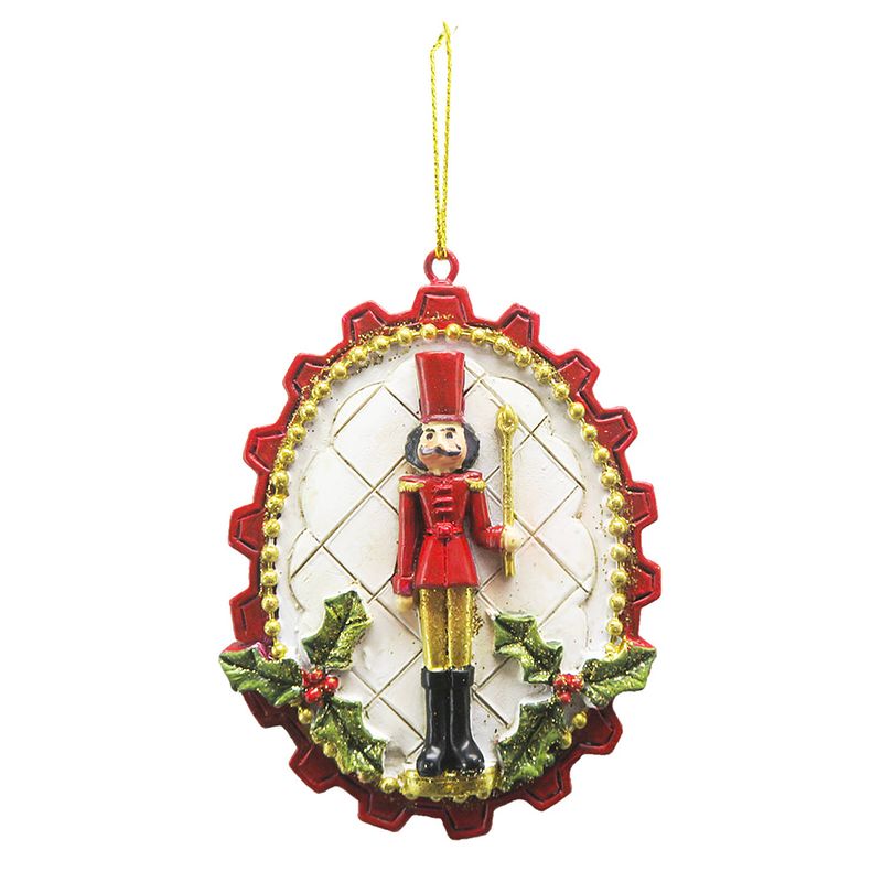 Foto van Haes deco - kersthanger notenkraker 6x1x8 cm - rood - kerstdecoratie, decoratie hanger, kerstboomversiering